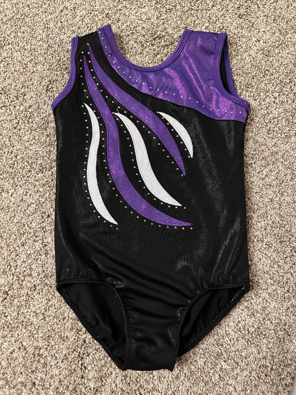 PURPLE & BLACK girls GYMNASTICS LEOTARD high quality size 6 SHIMMER and STUDS